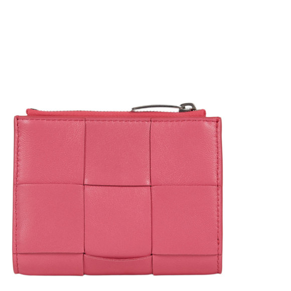 Bottega Veneta Casette Intrecciato Leather Bi-Fold Zip Wallet Pink Womens - Picture 5 of 5